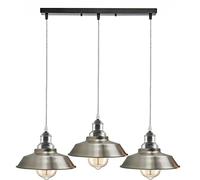 LEDSone Lampada da soffitto a sospensione industriale con paralume in metallo nichel satinato a 3 teste in metallo vintage E27 con piastra da soffitto da 50 cm
