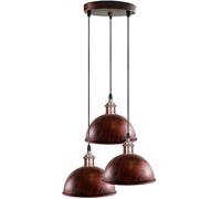 LEDSone Lampadario a sospensione a soffitto a 3 vie in stile vintage retrò, a forma di cupola, con kit di illuminazione base E27, perfetto per la cucina, l'isola, il soggiorno. (Rosso Rustico)