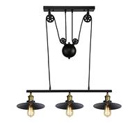 LEDSone Lampadario a sospensione con 3 luci, corda e carrucola, tubo dell'acqua in metallo, regolabile, industriale, rustico, da fattoria, vintage, per cucina (Black)