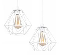 LEDSone Modern Geometric Diamond Pendant Ceiling Light Lampshade Metal Wire Cage Lampshade for Living Room, Restaurants (Bianco - Confezione da 2)