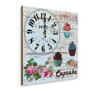 LEDSone Orologio da parete rettangolare in legno, 38 cm, stile rustico chic, con numeri a batteria, stile shabby chic, cupcake, panetteria, orologio da parete per soggiorno, camera da letto, bar e