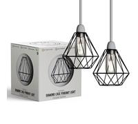 LEDSone Paralume per lampada a sospensione a soffitto con telaio in metallo bianco in stile vintage (Nero - Confezione da 2)