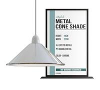 LEDSone Paralume per Lampada da soffitto in Metallo Cromato Effetto Lucido retrò Industriale a Forma di Cono Base per Lampada E27 di Facile Installazione con Piastra riduttrice