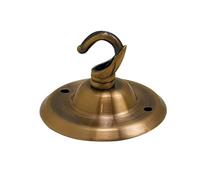 LEDSone Placca vintage da soffitto in ottone giallo con gancio per lampadario da 75 mm con fori preforati per il montaggio di lampadari, lampade a sospensione, lampade da parete, luci da appendere