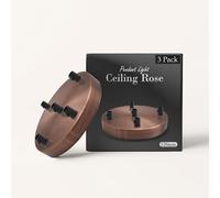 LEDSone Rosone da soffitto a 5 uscite color rame, perfetto per cavo flessibile in tessuto, piastra di montaggio in metallo da 120 mm con accessori per plafoniere e lampade da parete (confezione da 3)