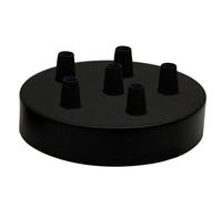 LEDSone Rosone da soffitto nero 6 uscite, perfetto per cavo flessibile in tessuto, 120 mm, piastra di montaggio in metallo con accessori per lampada da soffitto e da parete. (6 uscite)