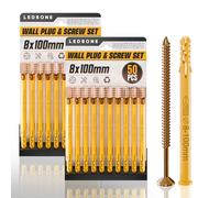 LEDSone Set di 50 viti e tasselli, confezione da 2 pezzi, 8 x 100 mm, per muratura, mattoni e cemento, kit di tasselli e viti in scatola zincata M6/M8/M10, viti per legno resistenti