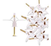 LEDSone Tasselli e viti per cartongesso, 25 pezzi, kit di ancoraggio per cartongesso, tubo di espansione, tasselli in plastica, tipo farfalla, tipo aeromobile, fissaggio a parete, colore bianco
