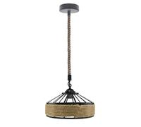 LEDSone Vintage Industrial Hemp Rope Pendant Light con gabbia di ferro, illuminazione rustica da fattoria E27 per ristorante, camera da letto (40cm, 1m Hemp)