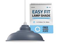 LEDSone Vintage Industrial Pendant Light Easy Fit with Metal Lampshade with Reduction Plate (E27) for Bedroom Living Room (Grigio)