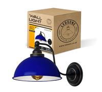 LEDSone Vintage Industrial Wall Sconce with Metal Shade, 19cm Height and 21cm Width - Retro Indoor Wall Light Fixture for Bedroom, Living Room - Compatible with E27 Bulbs (Blu navy, Con lampadina)