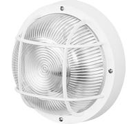 LEDVANCE Applique da Parete Esterna Tonda, Bianco, Vetro e Polipropilene, 190 mm, E27, IP54, con Griglia Protettiva