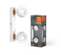 LEDVANCE Faretto da soffitto Pluto, acciaio, legno, a 2 luci, bianco LEDVANCE