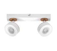 LEDVANCE Faretto da soffitto Pluto, acciaio, legno, a 2 luci, bianco LEDVANCE