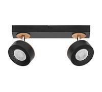 LEDVANCE Faretto da soffitto Pluto, acciaio, legno, a 2 luci, nero LEDVANCE