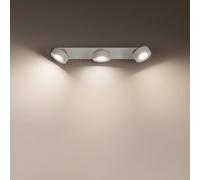 LEDVANCE Faretto da soffitto Pluto, acciaio, legno, a 3 luci, bianco LEDVANCE