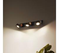 LEDVANCE Faretto da soffitto Pluto, acciaio, legno, a 3 luci, nero LEDVANCE