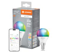 Ledvance Lampada Led Smart+ Matter, Smerigliata, 4,9W, 470Lm, Forma a Sfera E14, Luce Colorata e Luce Bianca, Compatibile con Google, Alexa, Apple, App o Controllo Vocale, Durata Fino a 20.000 Ore
