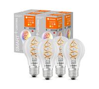 LEDVANCE lampadina Smart LED con Wifi, E27, colori modificabili, a forma di pera, filamento colorato come luce d'atmosfera, sostituzione da 60W, controllabile con Alexa, Google e App, confezione da 4
