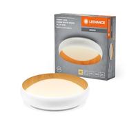 LEDVANCE LED ORBIS Livia con anello in metallo, decoro bianco/legno, 24W, 1200lm, 3000K, 430mm, 830 bianco caldo amichevole, dimmerabile in 3 livelli con un clic, IP20, viti/tasselli inclusi