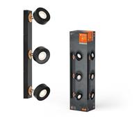 LEDVANCE Faretto da soffitto Pluto, acciaio, legno, a 3 luci, nero LEDVANCE