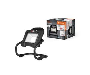 LEDVANCE work light with swivelling head, battery-operated, compatible with Power for all Alliance, 3-step dimmable, 15 W, 1,300 lm, 6,500 K, 840 cold daylight, black aluminium, IP20