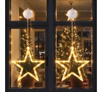 LEDYA Luci natalizie a forma di stella, 2 pezzi, 10 LED, luce bianca calda, funzionamento a batteria, con ventosa e timer, catena luminosa per finestre, decorazione natalizia, feste, matrimoni