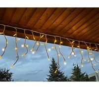 LEDZEIT - Profi Serie - Stalattiti luminose a LED per esterno, ghiacciolo, 3 m x 0,5 m, bianco caldo, 2 segmenti,10 flashing LED, IP67, con cavo di alimentazione, espandibile, per la decorazione