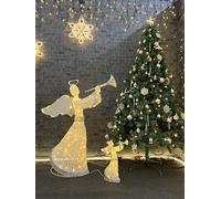 LEDZEIT - Relax Serie - Set angelo LED grande e piccolo, decorazione per giardino stanza, figure luminose natalizie, bianco caldo, luce continua, con timer, IP44, esterno e interno