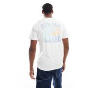 Lee - T-shirt comoda bianca con stampa di spiaggia sul retro-Bianco M