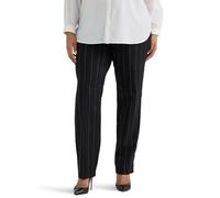 Lee Women's Size Wrinkle Free Relaxed Fit Straight Leg Pant, Black Pinstripe, 18 Plus Long