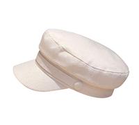 Leeadwaey Cappello in cotone e lino, stile Breton da marinaio e capitano, retrò, berretto basco, cappello newsboy, pescatore, unisex, in denim scuro blu, beige., M