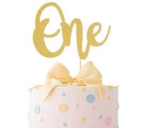 Leean - Topper per torta per il 1° compleanno del bambino, con glitter dorati su un lato singolo, per decorazioni per per torte di primo anniversario Topper per torta per primo compleanno