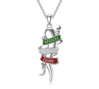 LEECCI Collana con corno italiano, in argento Sterling 925, ciondolo a forma di corno italiano, portafortuna, amuleto, gioiello per donne e uomini, 30mm x 20mm (pendant), 18 inches (chain), Argento