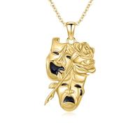 LEECCI Collana con maschera comica tragedia, in argento Sterling 925, maschere per teatro drammatico, gioielli per il viso da donna, 18 inch, Argento sterling, Non pietra preziosa