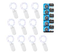 LEECOCO Catena di luci a LED con batteria, 1 m, per esterni, catena di luci con batteria piccola (5 batterie aggiuntive), (10 confezioni da 1 m, 10 LED, bianco freddo)