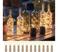 LEECOCO Catena luminosa per bottiglie di vino - Doppia capacità della batteria, 2 m, 20 LED, durata extra lunga, filo di rame, luce per bottiglie di Natale, decorazione per feste (12 pezzi, bianco