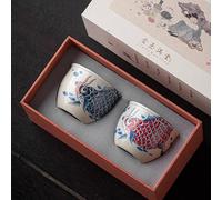 LEEDJUINE 2PC Dragon Fish Master's Cup Ceramica, 125 ml 4 Oz, Tè Tazza da Tè Degustazione Tazza da Tè Set di Tè Colori Rossi e Blu