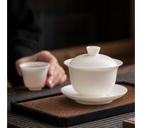 LEEDJUINE Sancai Gaiwan - Set da tè in ceramica di giada, 150 ml, Kung Fu Teacup, in porcellana bianca