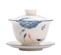 LEEDJUINE Sancai Gaiwan Set da tè in ceramica di giada di pecora, 190 ml 6 oz, tazza da tè disegnata a mano Ciotola da tè bianca Porcellana