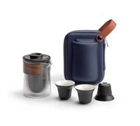 LEEDJUINE Set da tè in ceramica in vetro portatile 4 pezzi, 230 ml, set da tè kungfu da viaggio fatto a mano