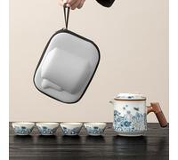 LEEDJUINE Set di 7 teiera retrò blu e bianco in porcellana Ru Forno da 7 pezzi, 400 ml 13 once, set da tè portatile da viaggio Kungfu teiera