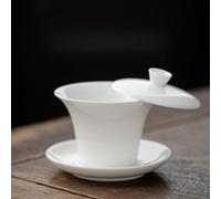 LEEDJUINE Tazza da tè in porcellana bianca Hoverable Sancai Gaiwan, 120 ml, set da tè Kungfu con ciotola da tè in giada di suet