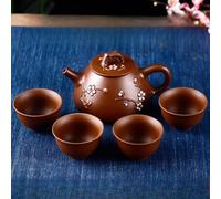 LEEDJUINE Teiera fatta a mano in argilla viola con filtro in acciaio inox 7 tazze set da 2 pezzi, 400 ml 13 once, set da tè Kungfu per uso domestico