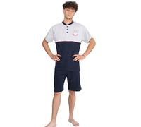 Leedya Pigiama Estivo da Uomo Corto e Leggero - Cotone Jersey 100% Pettinato - Pigiama Due Pezzi, Comodo e Traspirante - Scollo Serafino (IT, Testo, XL, Regular, Regular, 810 Jeans)