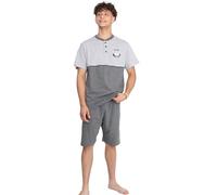 Leedya Pigiama Estivo da Uomo Corto e Leggero - Cotone Jersey 100% Pettinato - Pigiama Due Pezzi, Comodo e Traspirante - Scollo Serafino (IT, Testo, L, Regular, Regular, 810 Grigio)