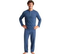 Leedya Pigiama Uomo Lungo in Cotone Invernale Interlock 100% - Stile e Comfort - Pigiama Morbido per Le Notti Invernali - Polsini No Stress (TG 5XL - 974_Blu)