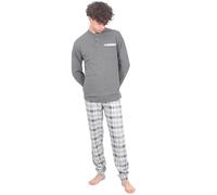 Leedya Pigiama Uomo Lungo in Cotone Invernale Interlock 100% - Stile e Comfort - Pigiama Morbido per Le Notti Invernali - Polsini No Stress (IT, Testo, L, Regular, Regular, 877 Grigio)
