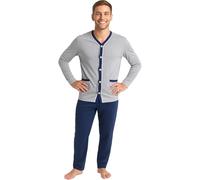 Leedya Pigiama Uomo Lungo in Cotone Invernale Interlock 100% - Stile e Comfort - Pigiama Morbido per Le Notti Invernali - Polsini No Stress (TG M - 958 Cardigan Grigio E Blu)