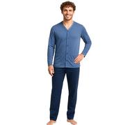 Leedya Pigiama Uomo Lungo in Cotone Invernale Interlock 100% - Stile e Comfort - Pigiama Morbido per Le Notti Invernali - Polsini No Stress (TG XL - 928 Cardigan Blu)